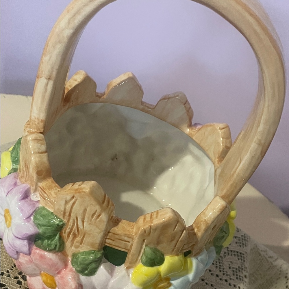 Ceramic Floral Basket Décor - Pastel Multi-Color/ great spring decor - Picture 3 of 3